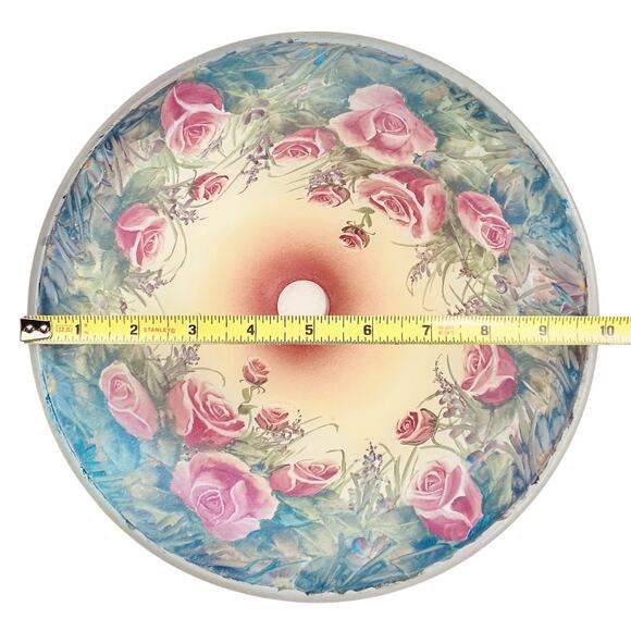 Vtg Reverse Painted Glass Lamp Shade ONLY Bell Shape 10 Inch Roses Floral - Picture 6 of 16